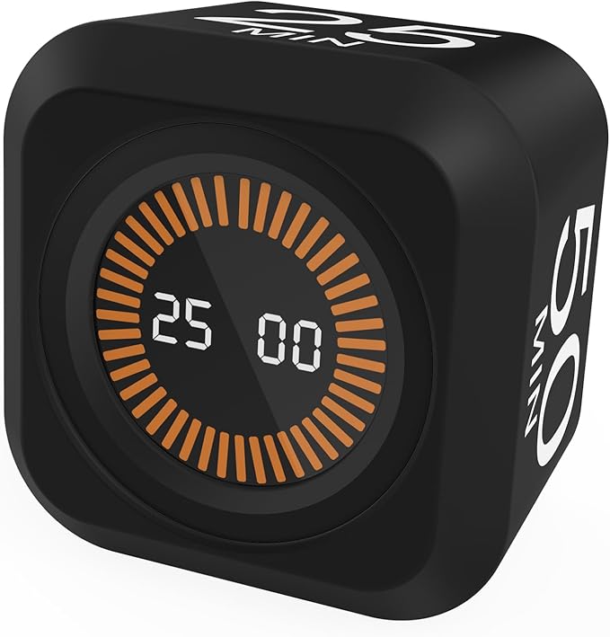 Rotating Cube Pomodoro Timer 5, 50 Min Preset + Custom Countdown, Desk by MOSTRUST