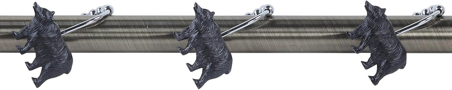 Black Bear Decorative Shower Hooks,5 Roller Ring Balls Designed Hooks for Bathroom Curtains,Set of 12