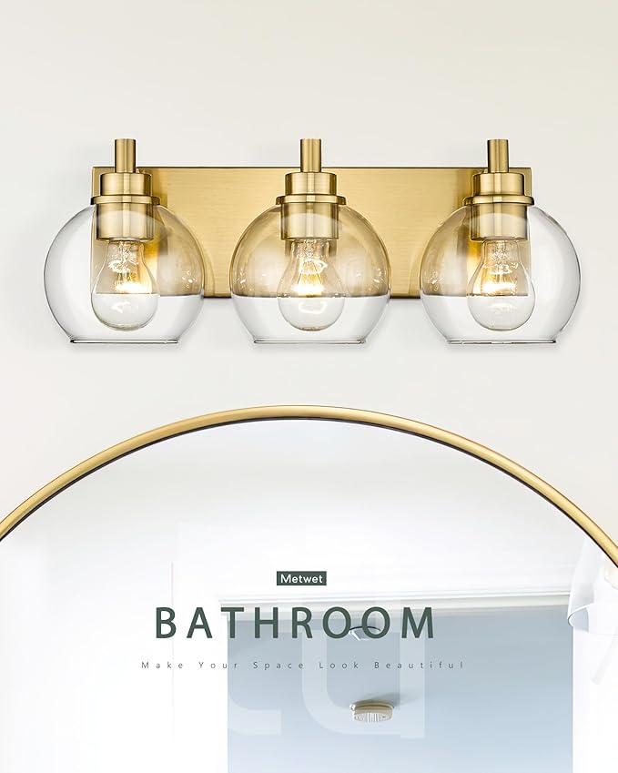 METWET Bathroom Light Fixtures, 3-Light Brushed Gold Vanity Light, Modern Wall - Image 7