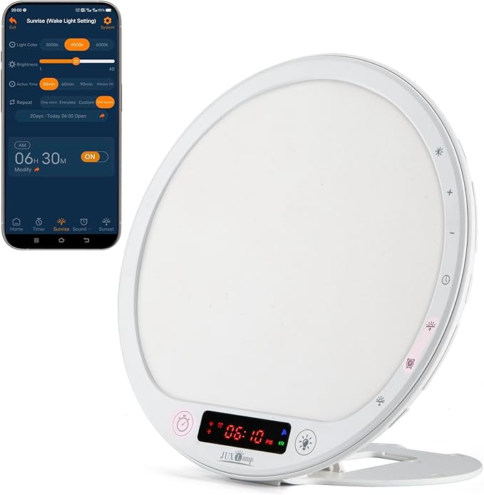 JUXLamp Light Therapy Alarm Clock Wake up Light 10000 lux Sunrise lamp Bright by JUXLamp