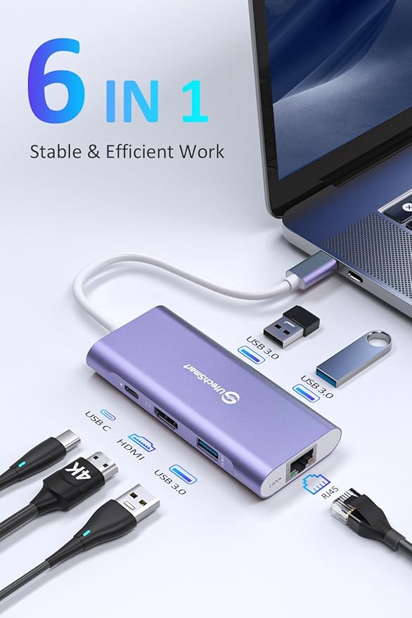 UtechSmart USB C Hub, Ethernet Multiport Adapter 6 In 1 USB C to HDMI Dock - Image 2