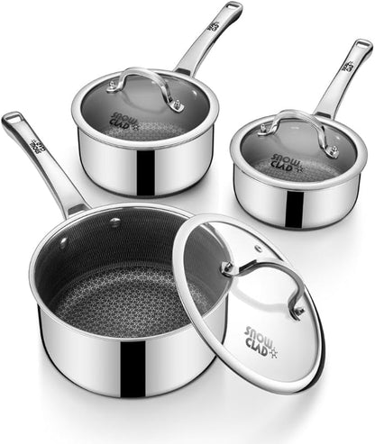 Sauce pan with lid, 1.5 Quart & 2.5 Quart & 3.5 Quart Hybrid Nonstick Sauce by SNOWCLAD