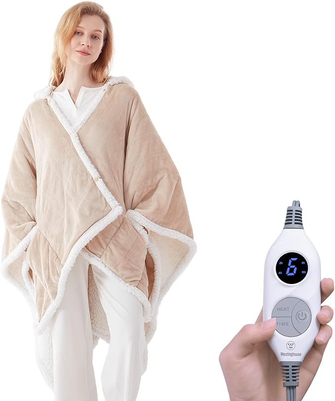 Westinghouse Wearable Heated Throw Blanket, Electric Heated Wrap Poncho Shawl by Westinghouse