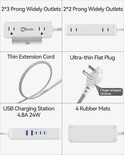 Power Strip with USB C, Small Extension Cord with 4 Outlets & 2 USB-A and 3 - Image 6