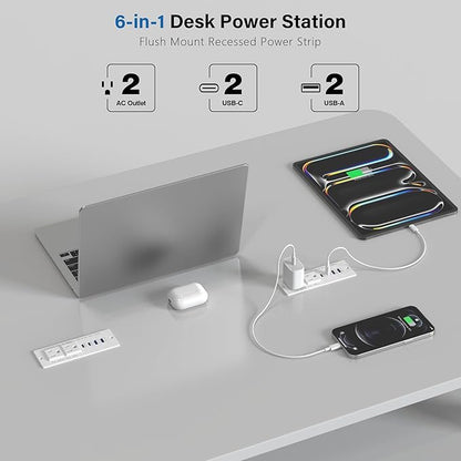 Recessed Power Strip Fast Charging Station 2 PD 65W USB C, Flush Mount - Image 4