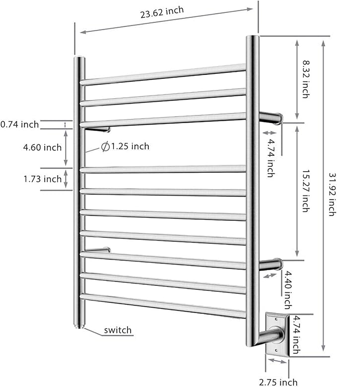 HEATGENE Towel Warmer Wall-Mounted Hardwired Heated Towel Rack Hot Towel Bar - Image 5