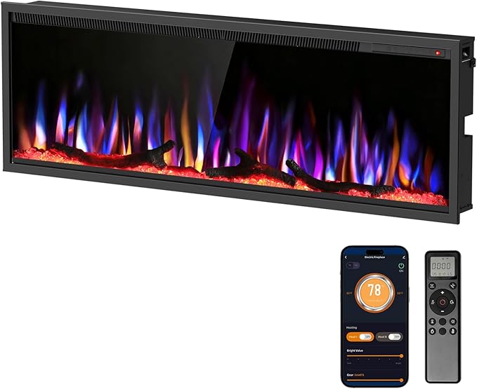 R.W.FLAME 50" Recessed and Wall Mounted Smart Electric Fireplace, Alexa/WiFi - Image 9