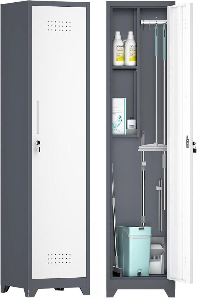 GREATMEET Slim Locking Metal Garage Storage Cabinet, Tall Steel Narrow Broom by GREATMEET