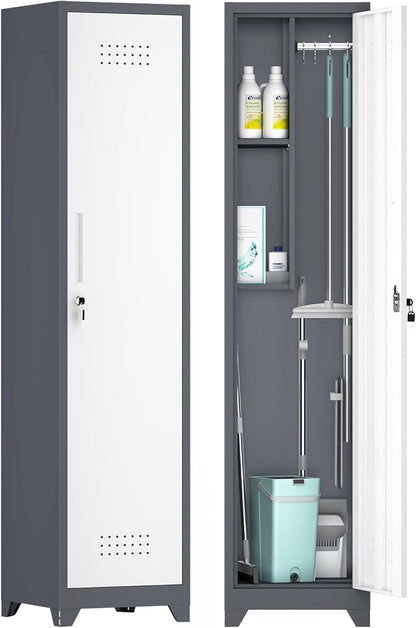 GREATMEET Slim Locking Metal Garage Storage Cabinet, Tall Steel Narrow Broom by GREATMEET