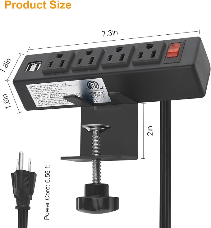 HHSOET Desk Clamp Power Strip, Desktop Power Outlet Clamp Mount - Image 5