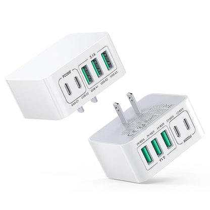 USB C Charger Block Thin Flat 50W 5-Port Wall Charger 2-Pack Type C Fast by CSODINCE
