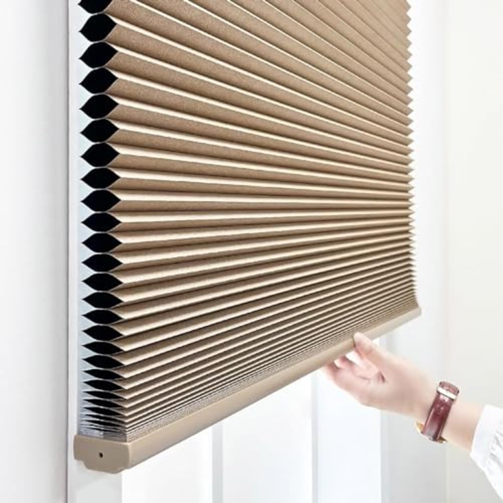 DEZ FURNISHINGS Cordless 1.5" Blackout Cellular Shade, Energy Saver, 25" W x 72" H, Latte