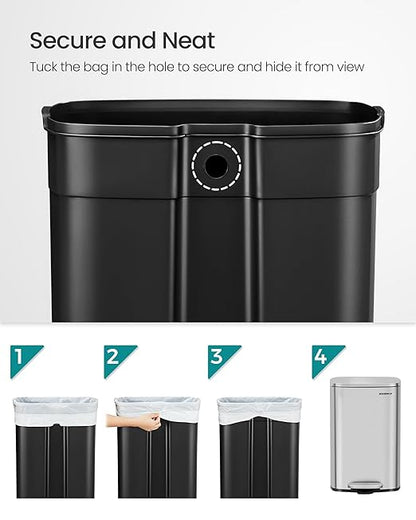 SONGMICS 13 Gallon Trash Can, Stainless Steel Kitchen Garbage Can, Recycling or - Image 5