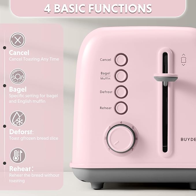 BUYDEEM DT620 2-Slice Toaster, Extra Wide Slots, Retro Stainless Steel - Image 3