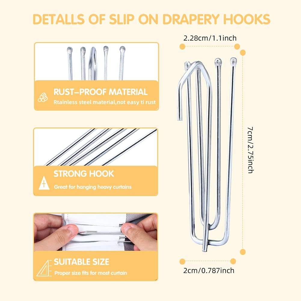 60 Pack Curtain Hooks for Drapes, 4-Prong Pinch Pleat Drapery Hooks | 60 sturdy metal 4-prong curtain hooks for pleat tape and header pockets, creating neat pinch pleats for rings or tracks