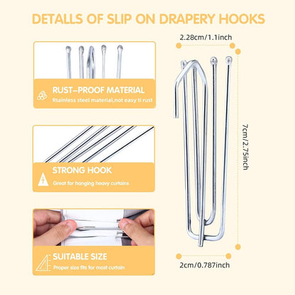 60 Pack Curtain Hooks for Drapes, 4-Prong Pinch Pleat Drapery Hooks | 60 sturdy metal 4-prong curtain hooks for pleat tape and header pockets, creating neat pinch pleats for rings or tracks