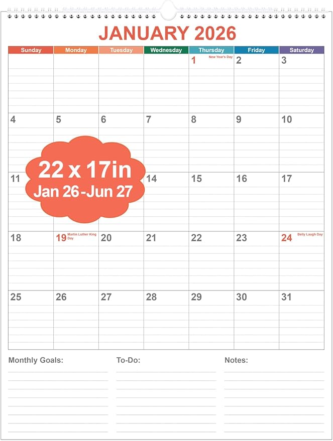 Large Calendar 2026 with Spiral Bound by Runtioval