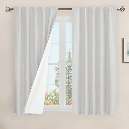 LAMIT Natural 100% Blackout Linen Curtains, 54 Inches Linen Textured Thermal by LAMIT