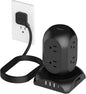 Black Surge Protector Power Strip Tower, TESSAN Flat Plug Extension Cord 10Ft by TESSAN