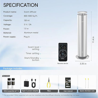 Waterless Scent Diffuser Kit-Include 2x120ml Essential Oils, Essential Oil - Image 8