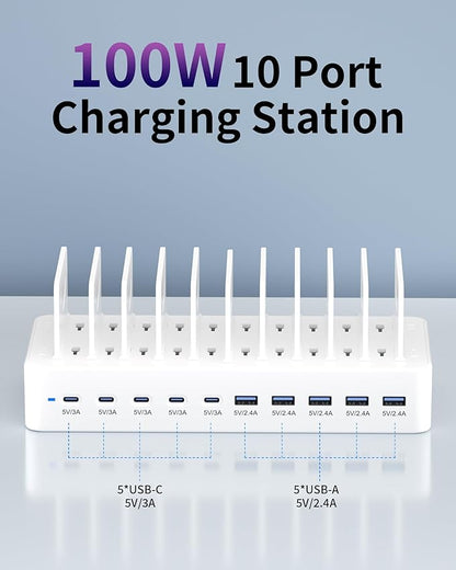 100W Charging Station for Multiple Devices, 10-Port USB Fast Charging Station - Image 2