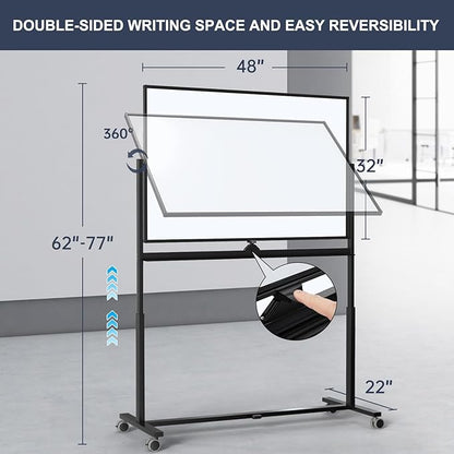 Rolling Whiteboard, 48 x 32 Inches Magnetic White Board - Image 3