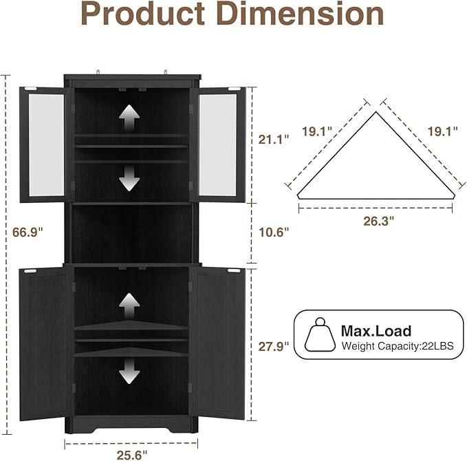 67''H Black Tall Farmhouse Corner Storage Cabinet - Image 2