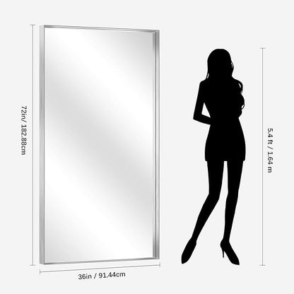 CIRCUMI Silver Bathroom Mirror, Brushed Finish, Tempered Glass, Large Mirror - Image 7