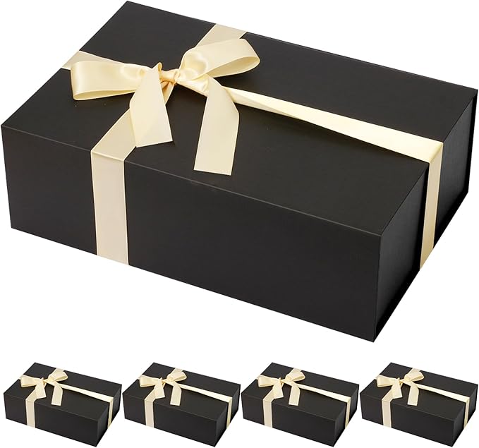 Rinrda 5 Pack Large Black Gift Box,13.75"x9"x4.5", Gift Boxes with Magnetic Lids for Presents Closure Gift Packing for Birthday,Christmas, Halloween,Wedding,Bridal Gifts,Mother's Day Gift Packging