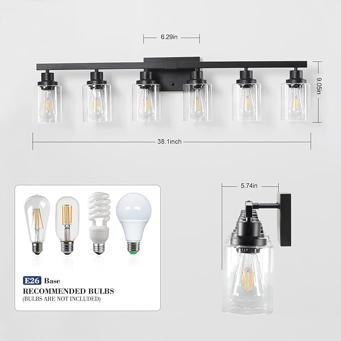 DIKAIDA 6-Light Black Vanity Lights 38'' Modern Bathroom Vanity Lighting - Image 5