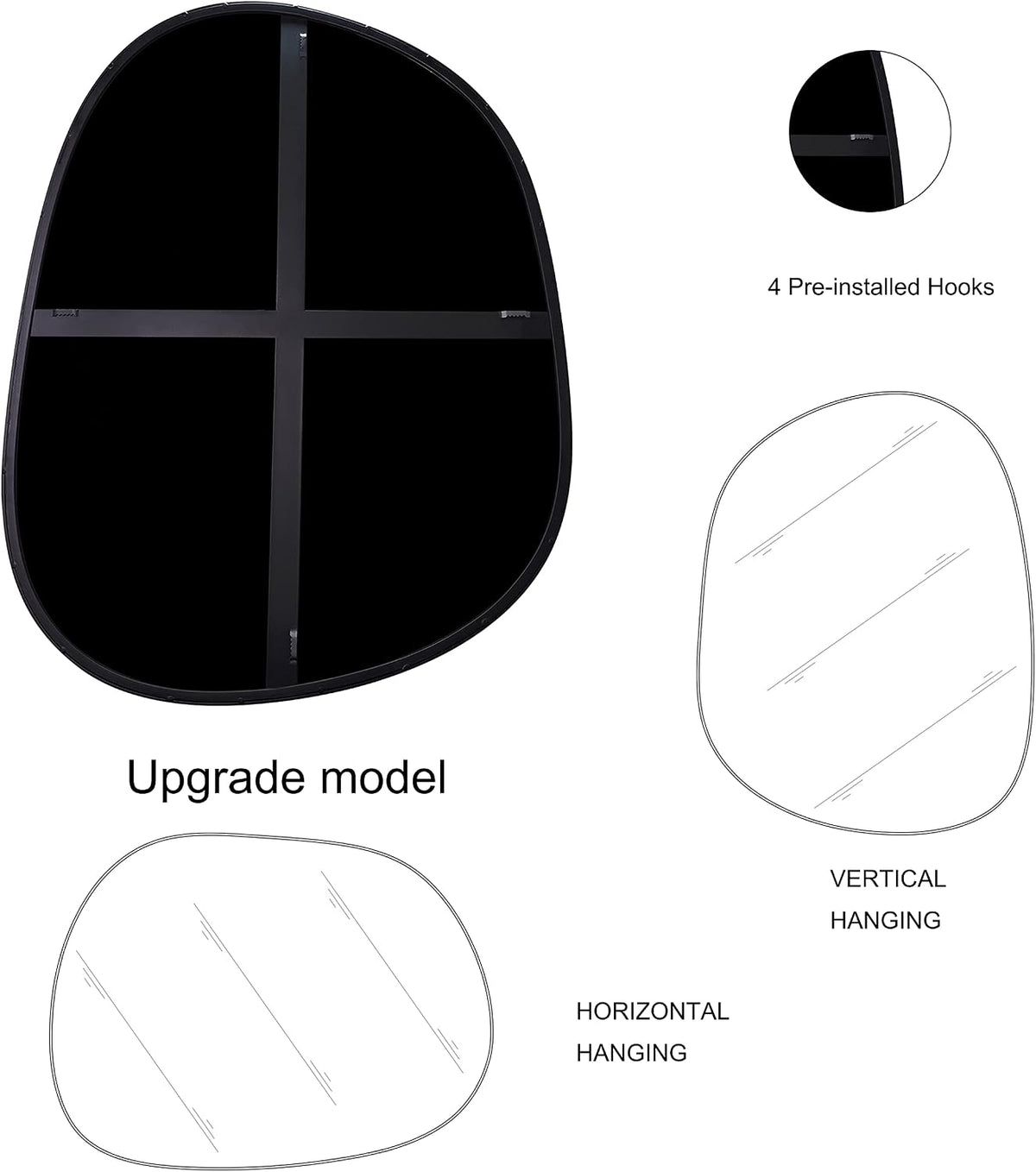 ELEHUME Asymmetrical Wall Mirror for Decor 17.5"*22.5", Modern Black Framed Wall Mirror for Living Room Bathroom Bedroom Entryway ELE-STOU-0066B