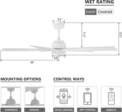 SMAAIR Smart Ceiling Fan with Light, 60inch Indoor and Outdoor ceiling fan with - Image 6