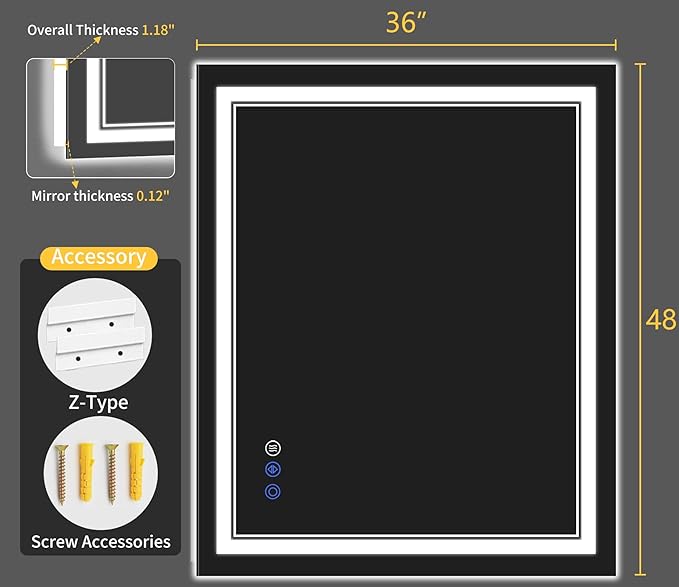 36"x48" LED Bathroom Mirror - Image 8