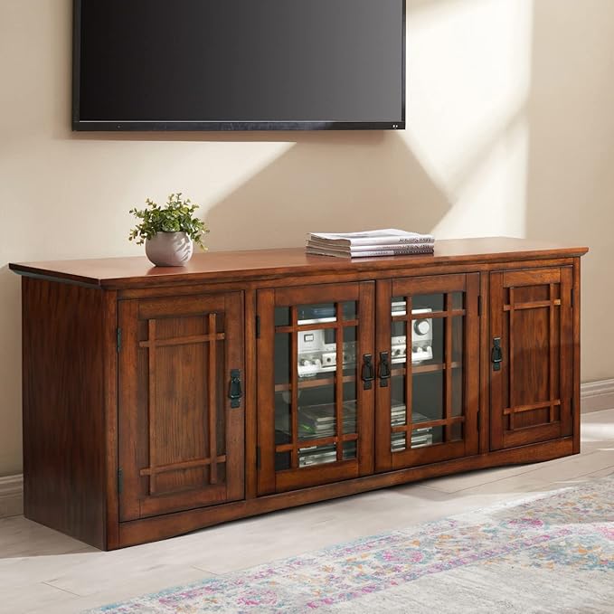 Leick Home 82360 Solid Wood Mission Oak Four Door TV Stand - Image 4