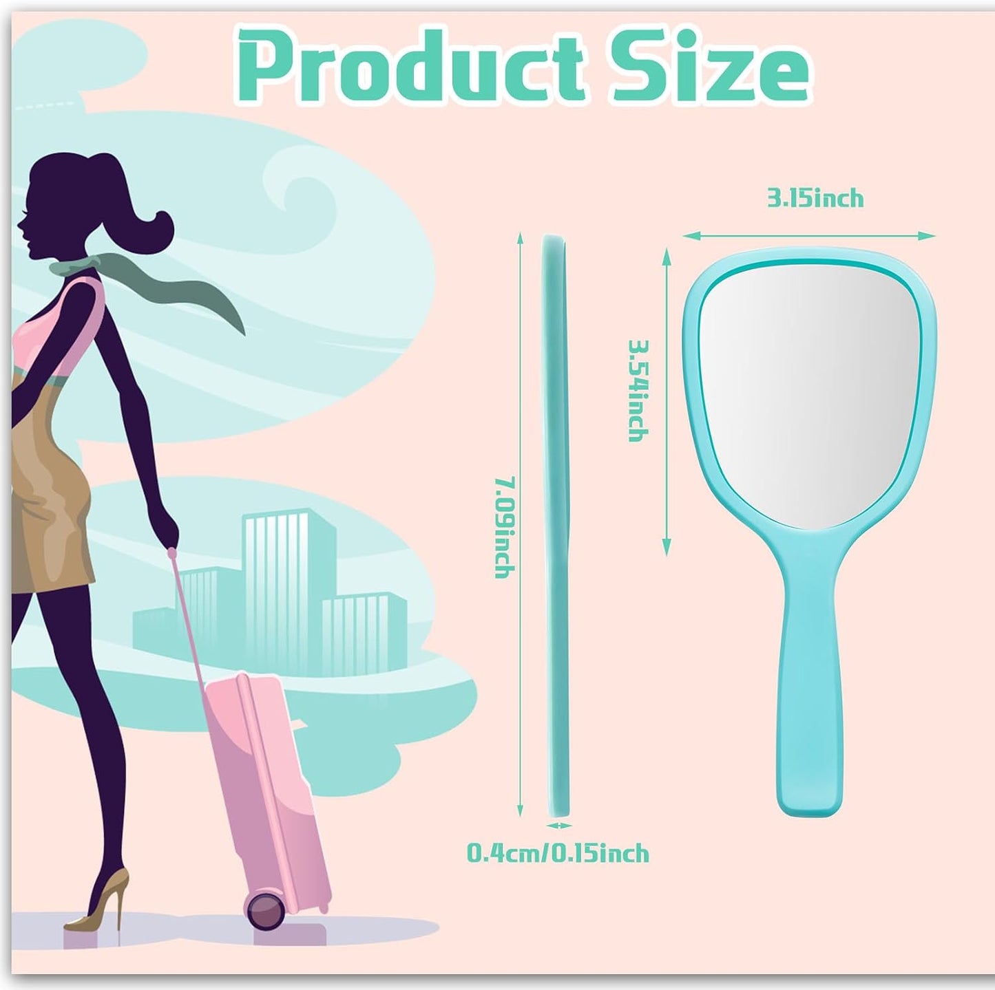 Vinsot 50 Pcs Handheld Mirror Bulk Small Plastic Hand Mirrors with Handle Portable Makeup Mirror for Salon Clients Party Favors Gifts Travel Camping Home Use, 3.15" x 7.09" (8 Colors)