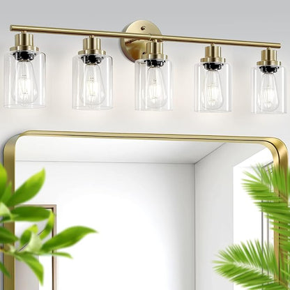 Guliaofo 5-Light Bathroom Vanity Lights, E26 Modern Brushed Gold Bathroom Light - Image 8