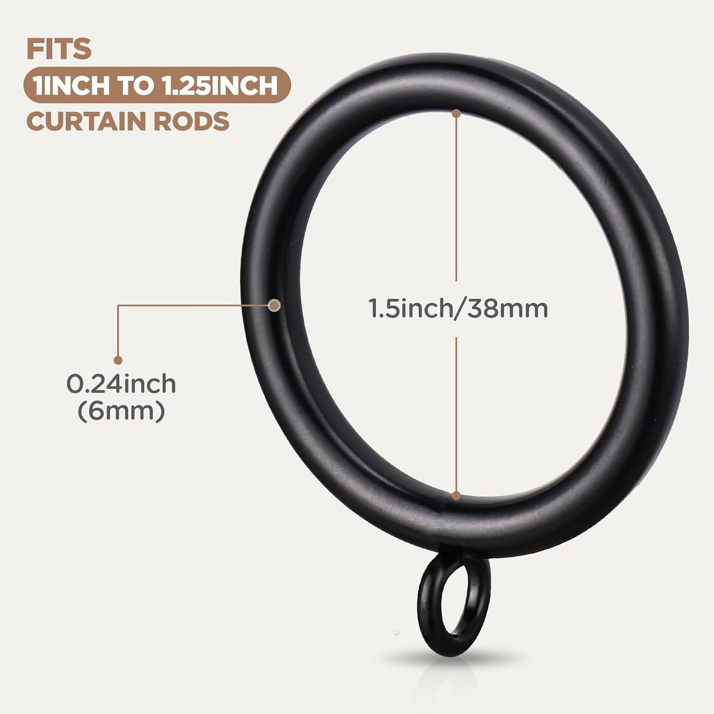 40 PCS Curtain Rings, 1.5 Inch Thickened Curtain Rings Metal Drapery Ring for Curtain Rods Black