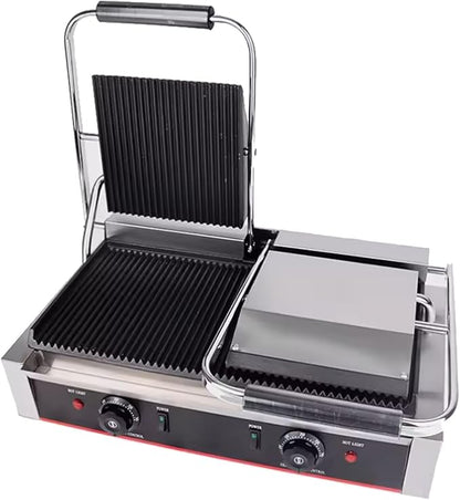Commercial Panini Press With Grooved Grill Sandwich Maker Machine Electric - Image 2