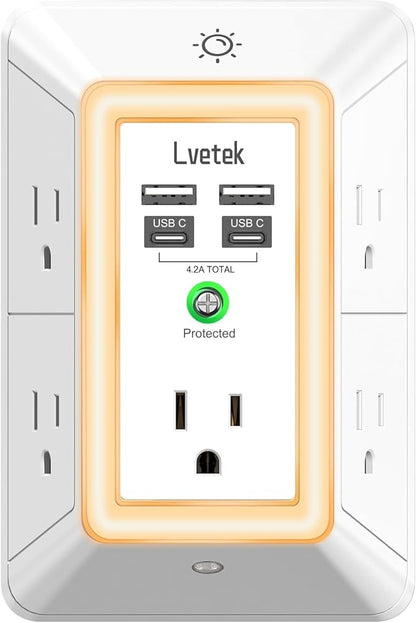Multi Plug Outlet Surge Protector by Lvetek