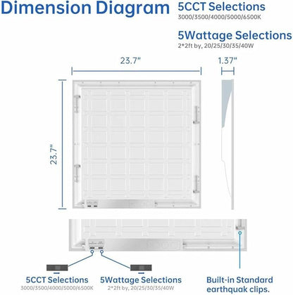 2x2 LED Light Flat Panel, 20/25/30/35/40W, 5 Color Temps 3K/3.5K/4K/5K/6.5K - Image 4
