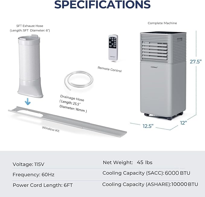 COSTWAY Portable Air Conditioners, 10000BTU Spaces up to 350sq.ft, - Image 7
