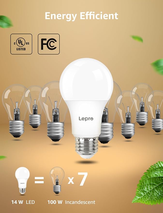 Lepro Dimmable LED Light Bulbs 100 Watt Equivalent, 14W 1500LM Soft Warm White - Image 5