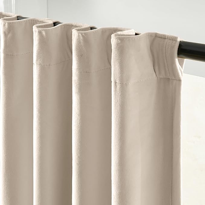 Lazzzy Beige Blackout Velvet Curtains 84 Inch Long Thermal Insulated Room - Image 3