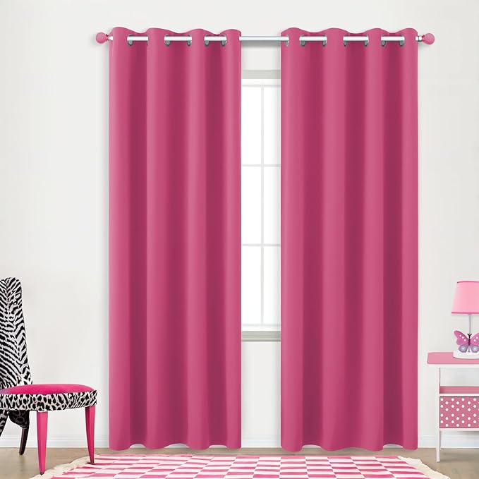 KOUFALL Hot Pink Curtains 2 Panels, 84 Inches Long by KOUFALL
