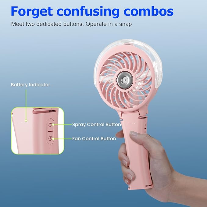 HandFan 2025 Upgraded Portable Misting Fan, Two Button Easy Operation, Handheld - Image 3