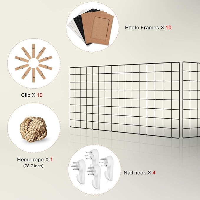 Wall Photo Grid Shelf, Wall Hanging Ins Art Display Grid Panel - Image 4