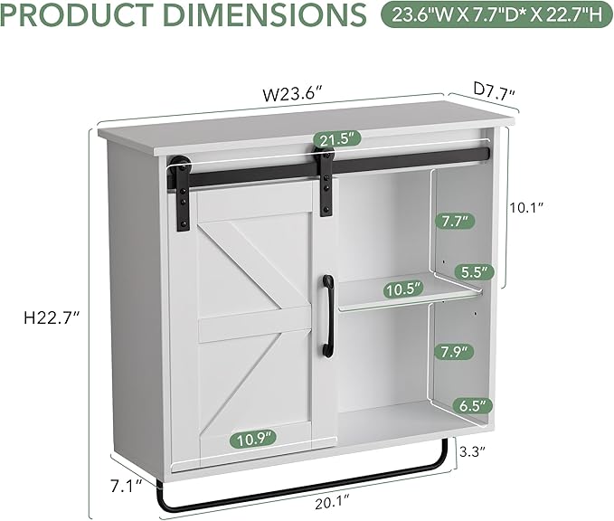 Bathroom Wall Cabinet Over Toilet Sliding Door 23x19 Inch Farmhouse Medicine - Image 2