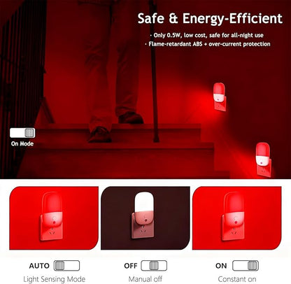 670nm Red Light Night Light for Sleep Therapy, 2 Pack Auto On/Off Dimmable - Image 6