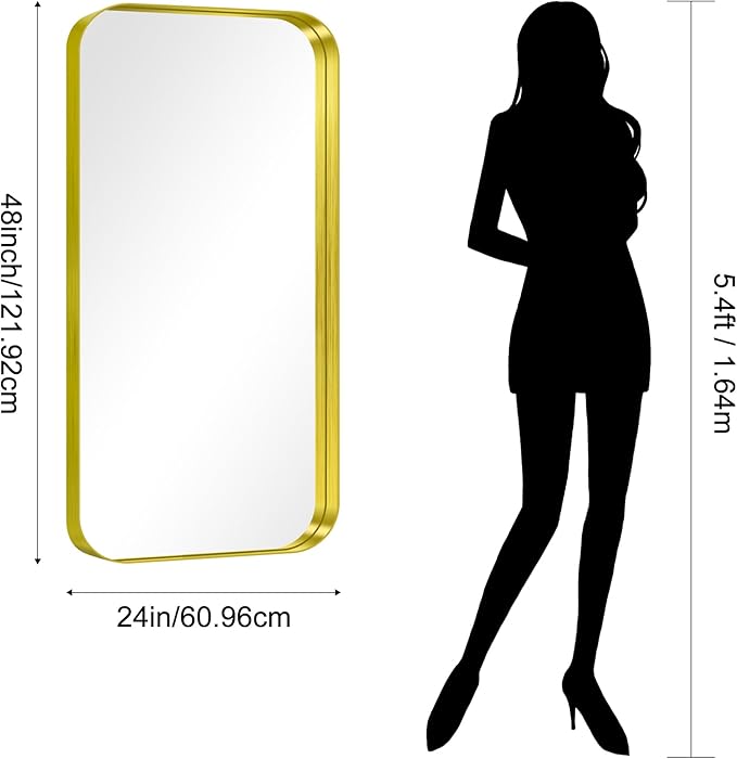 CIRCUMI Gold Bathroom Mirror, Rounded Corner, Tempered Glass, Large Mirror - Image 7