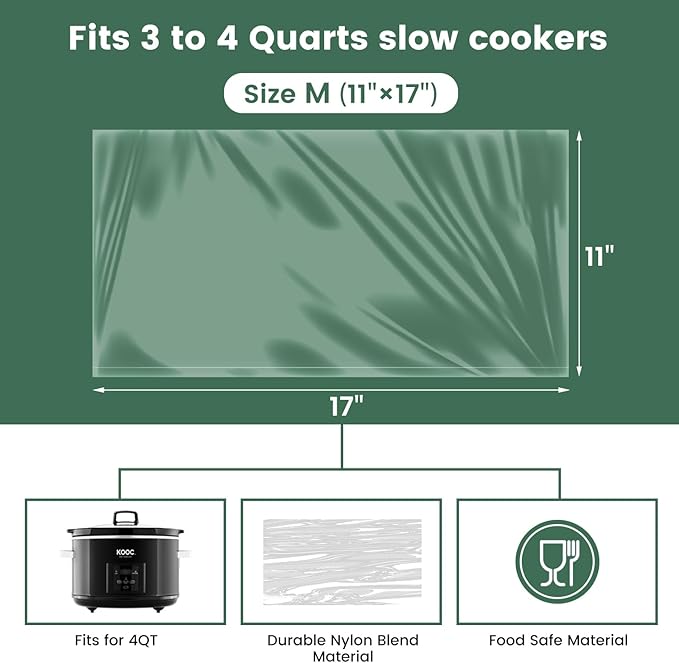 KOOC Slow Cooker Liners 11"x17" 20 count Middle Size Disposable Plastic Bags - Image 3